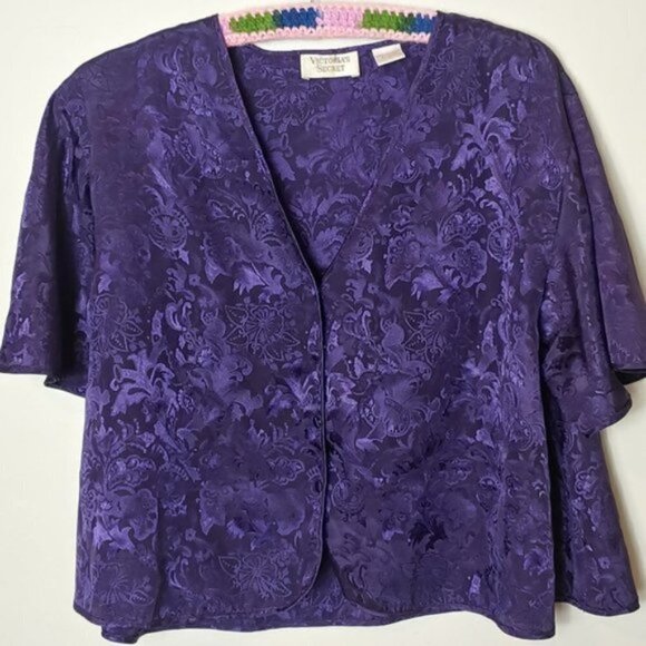 Vintage Victoria’s Secret Gold Label Jacquard Satin Top Pant Set PJ's Loungewear - Picture 10 of 13